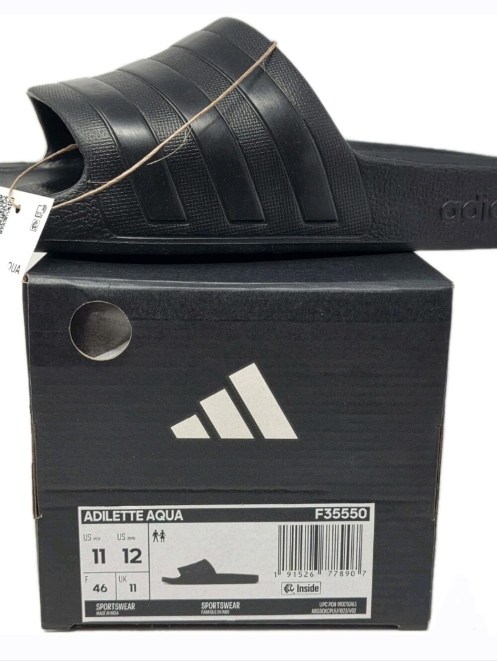 Adidas Adilette Aqua Slides F35550 Men's Size M 11 / W 12 Black Quick Dry NIB - Picture 6 of 12
